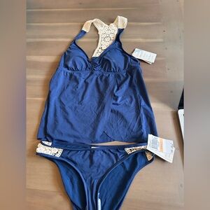 Navy Blue Crochet Trim Bikini Set